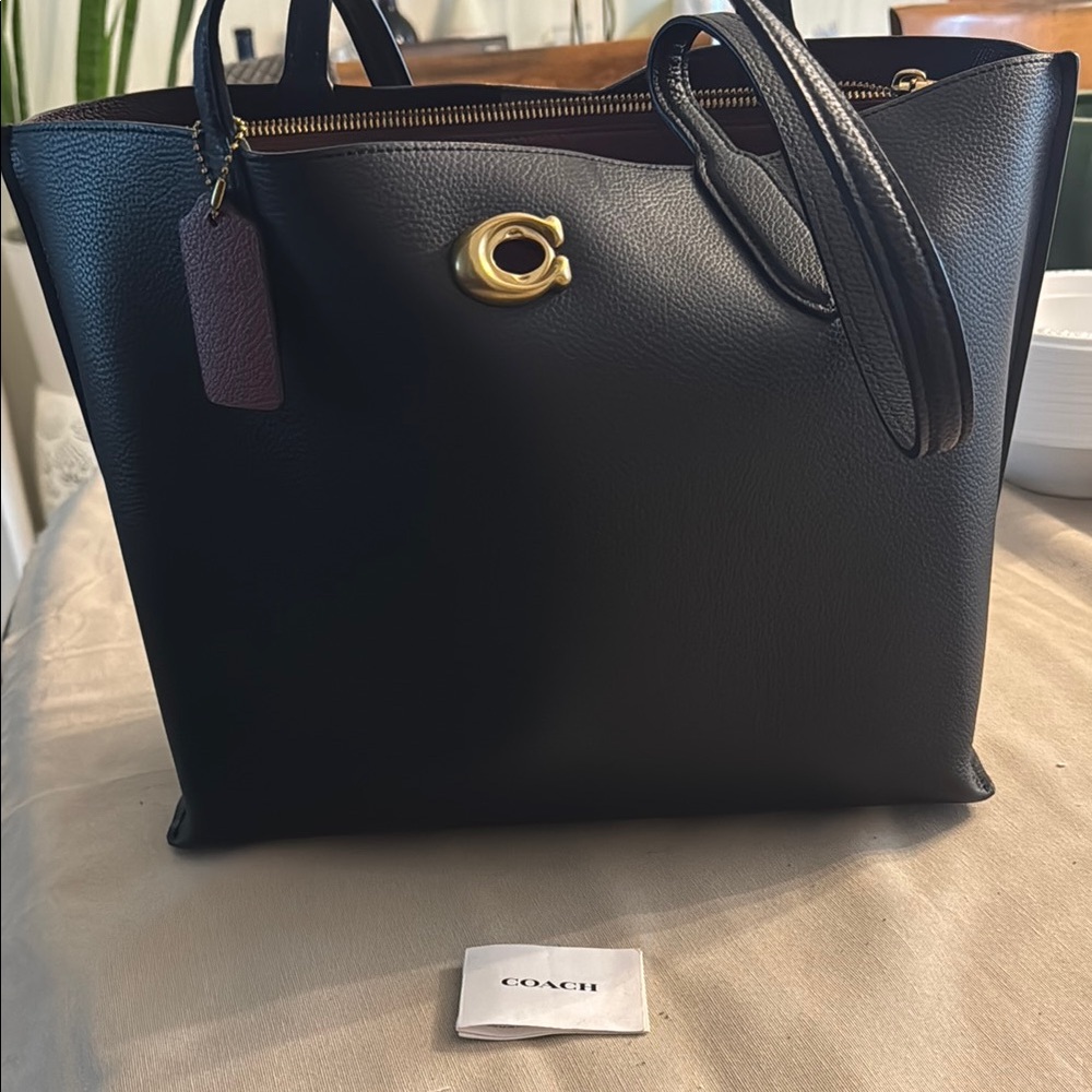 Coach Black Leather Tote Bag with Gold Hardware